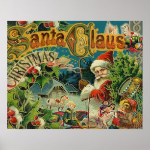 Victorian Santa Claus Christmas Collage Antique  Poster