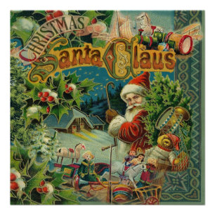 Victorian Santa Claus Christmas Collage Antique  Poster