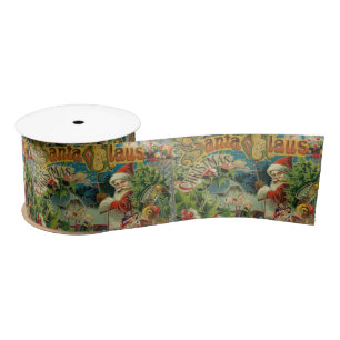 Victorian Santa Claus Christmas Collage Antique  Satin Ribbon