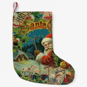 Victorian Santa Claus Christmas Collage Antique  Small Christmas Stocking