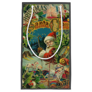 Victorian Santa Claus Christmas Collage Antique Small Gift Bag