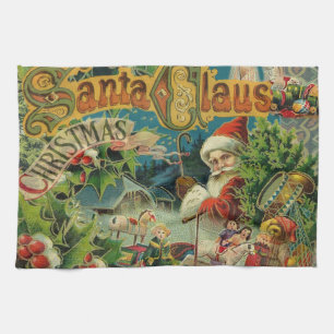 Victorian Santa Claus Christmas Collage Antique  Tea Towel