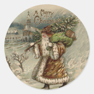 Victorian Santa Claus Christmas Tree Classic Round Sticker
