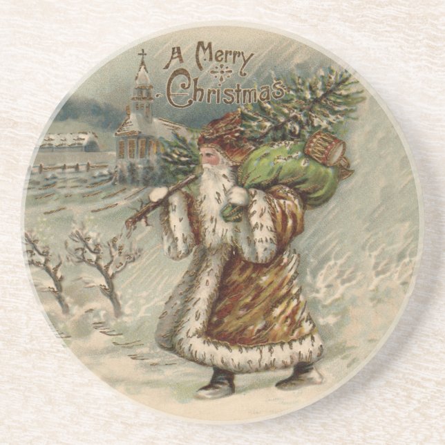 Victorian Santa Claus Christmas Tree Coaster (Front)