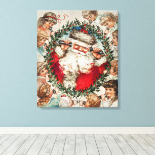 Victorian Santa Claus on Telephone with Children Canvas Print