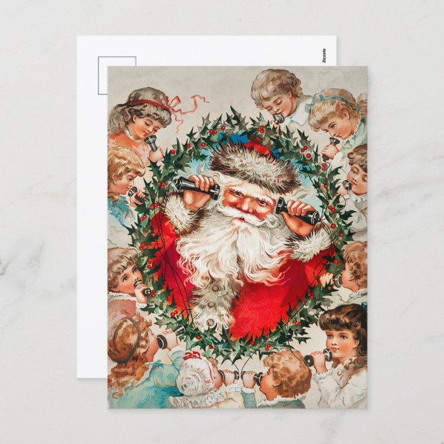 Victorian Santa Claus on Telephone with Children Holiday Postcard (Front/Back)