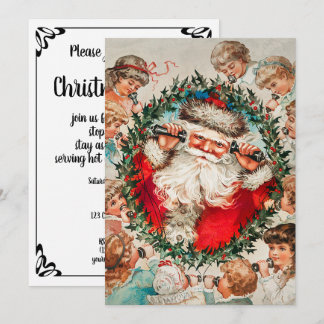 Victorian Santa Claus on Telephone with Children  Invitation