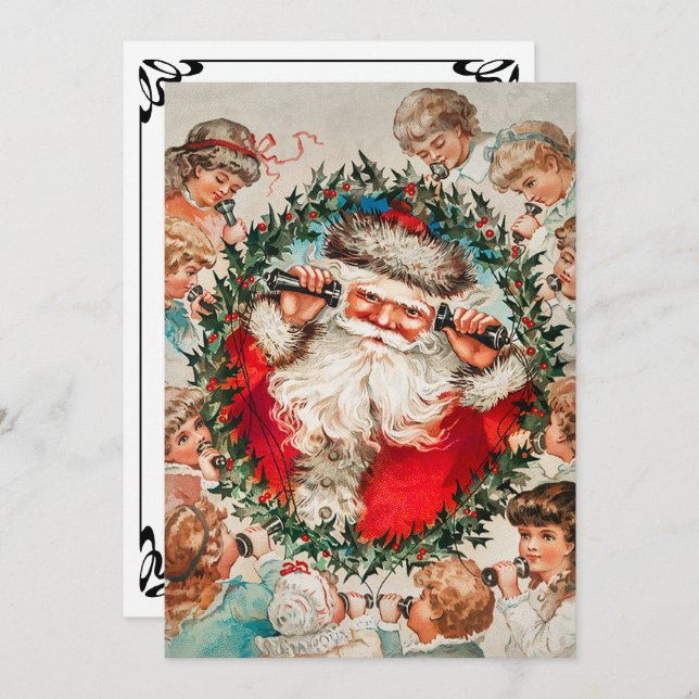 Victorian Santa Claus on Telephone with Children  Invitation (Front/Back)