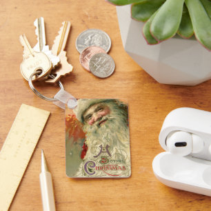 Victorian Santa Claus Portrait, Vintage Christmas Key Ring
