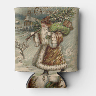 Victorian Santa Claus With Christmas Tree Can Cooler