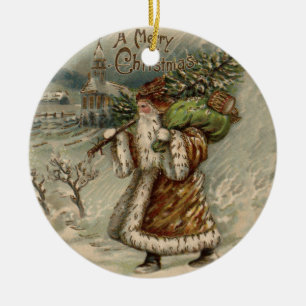 Victorian Santa Claus With Christmas Tree Ceramic Tree Decoration