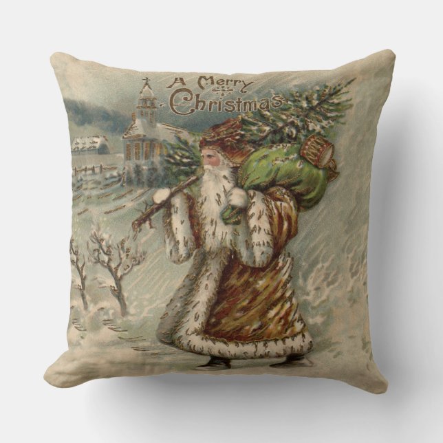 Victorian Santa Claus With Christmas Tree Cushion (Front)