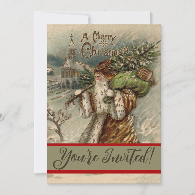 Victorian Santa Claus With Christmas Tree Invitation (Front)