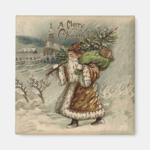 Victorian Santa Claus With Christmas Tree Magnet