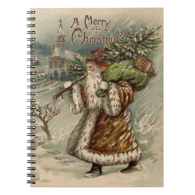 Victorian Santa Claus With Christmas Tree Spiral Notebook (Front)