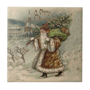 Victorian Santa Claus With Christmas Tree Tile