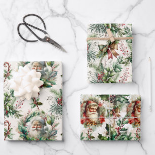 Victorian Santa Claus with Holly Wrapping Paper Sheet