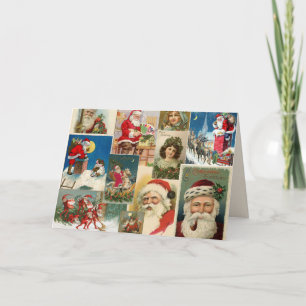 Victorian Santa Elves Your Photo Option Christmas  Card