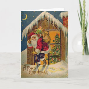 Victorian Santa on Rooftop Christmas Greeting Card