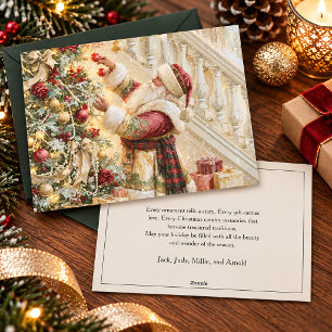 Victorian Santa Red Gold Ivory Christmas Holiday Card
