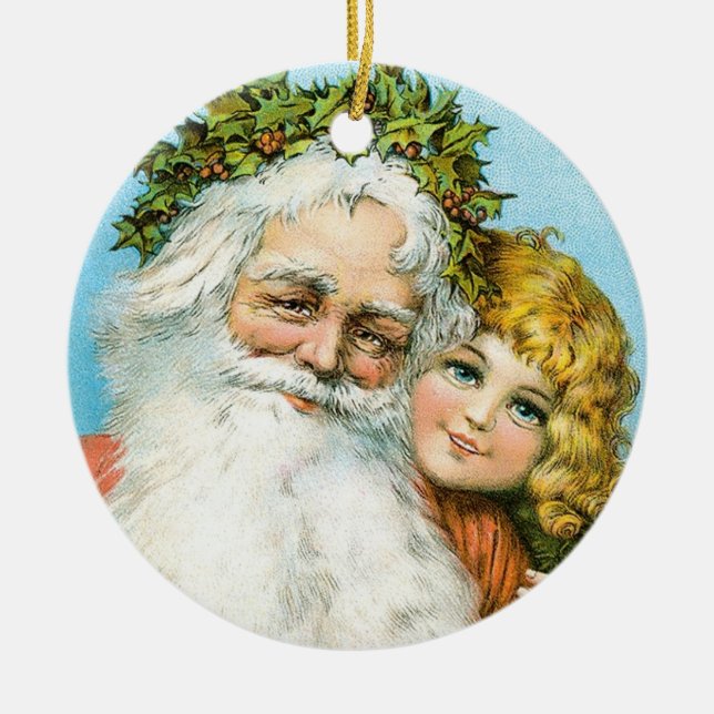 Victorian Santa with Girl Ceramic Tree Decoration (Front)