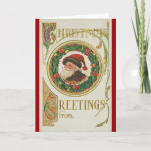 Victorian Santa Wreath Holiday Card