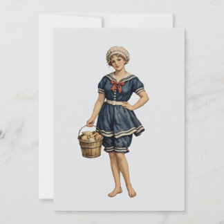 Victorian Seaside Girl with Shell Bucket Card