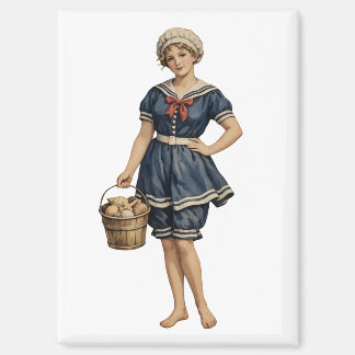 Victorian Seaside Girl with Shell Bucket Magnet