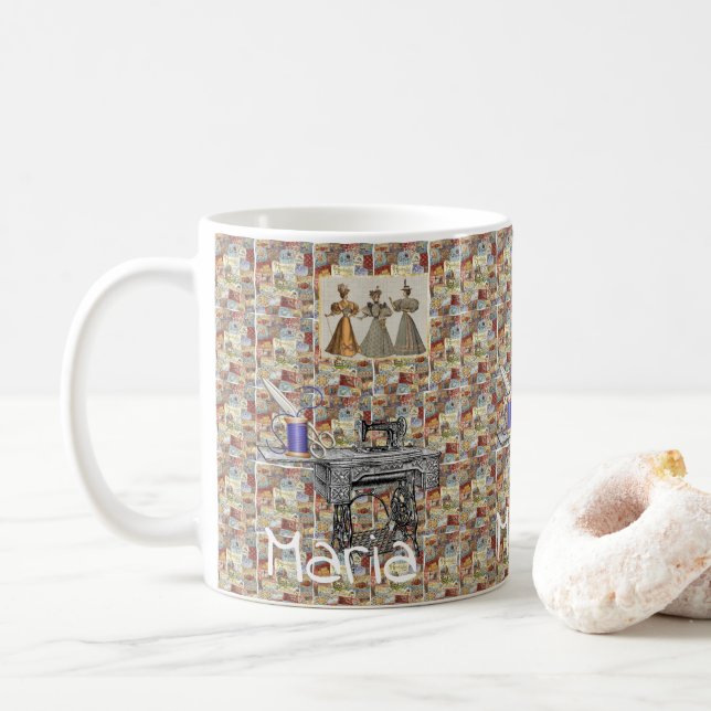 Victorian Sewing Machine Mug (With Donut)