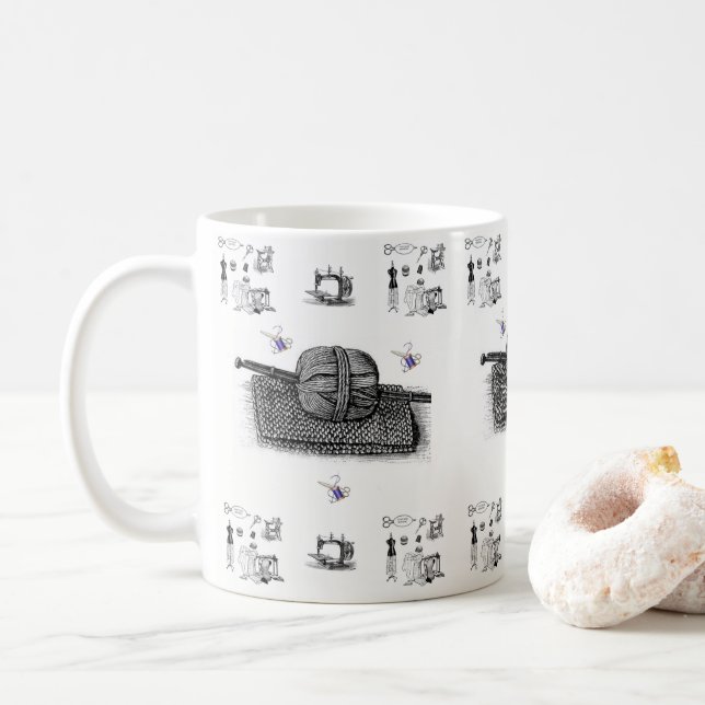 Victorian Sewing Machine Mug (With Donut)