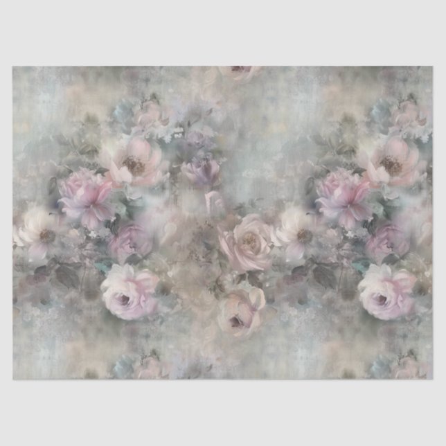 Victorian Shabby Chic Painted Florals Decoupage Tissue Paper (Front)