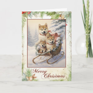 Victorian Shiba Inu Puppy Christmas Holiday Card