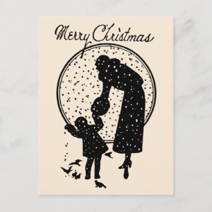Victorian silhouettes Merry Christmas Holiday Postcard