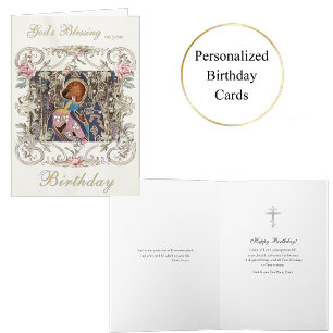 Victorian Silver Frame with Pink Roses Birthday  Card