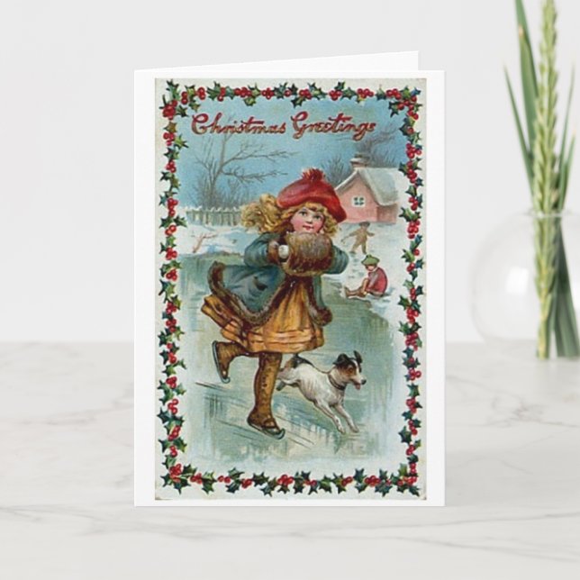 Victorian Skater Christmas Greeting Card (Front)