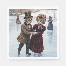Victorian Skating Cats Napkins