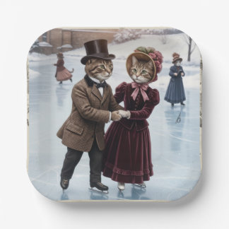 Victorian Skating Cats Paper Plates