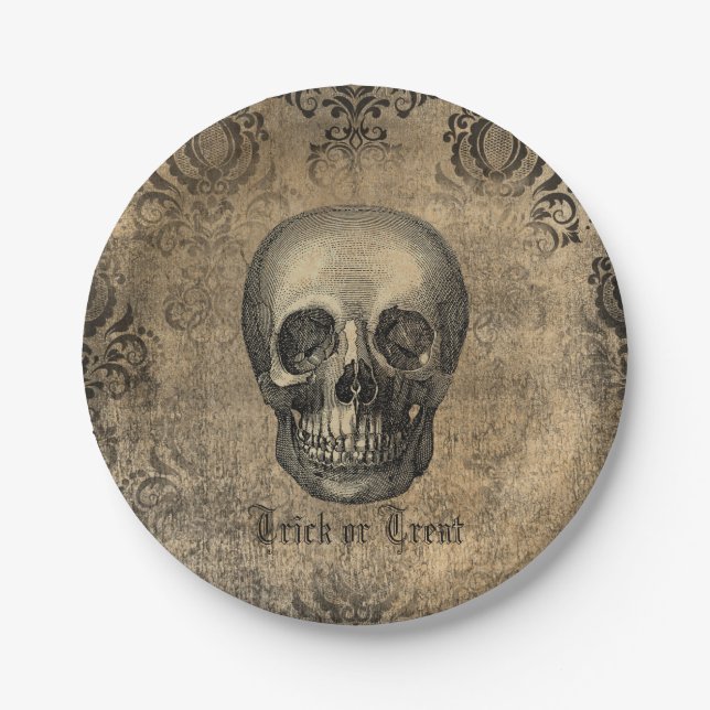 Victorian Skull Grunge halloween themed  Paper Plate (Front)