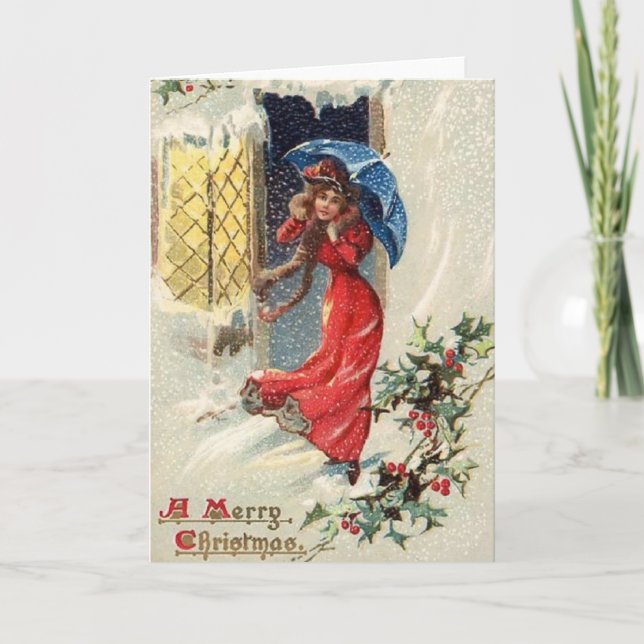 Victorian Snow Storm Christmas Greeting Card (Front)