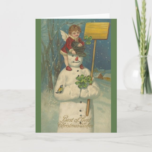 Victorian Snowman and Angel Christmas Card (Front)