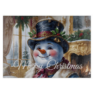 Victorian Snowman Christmas Design Cutting Board