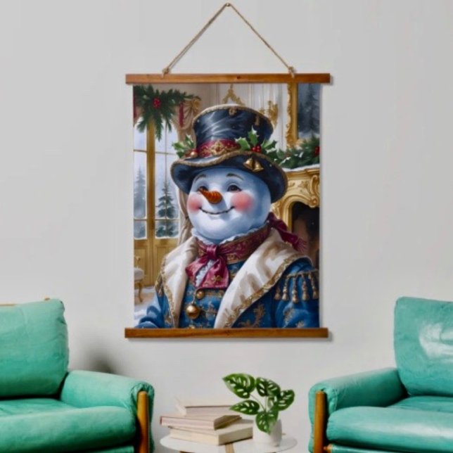 Victorian Snowman Christmas Design Hanging Tapestry (Wood topped 100% polyester hemmed edges twine for hanging. 
)