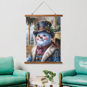 Victorian Snowman Christmas Design Hanging Tapestry