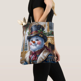 Victorian Snowman Christmas Design Tote Bag