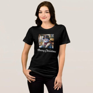 Victorian Snowman Christmas Design Tri-Blend Shirt
