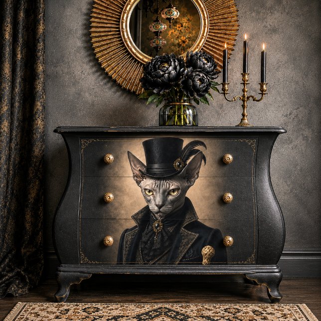 Victorian Sphynx Cat Gentleman Decoupage Tissue  Paper (Creator Uploaded)