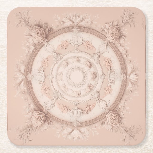 Victorian Spring, Powder Pink,  Square Paper Coaster (Front)