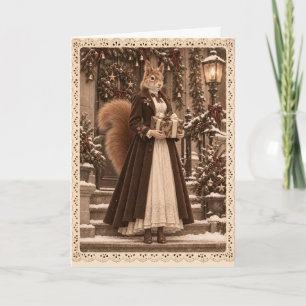 Victorian Squirrel Christmas Gift Sepia Card