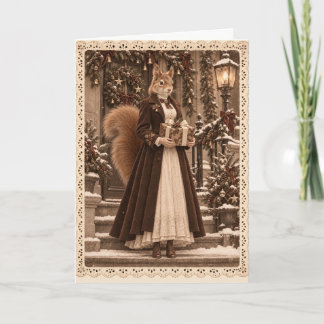 Victorian Squirrel Christmas Gift Sepia Card