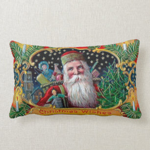 Victorian St. Nick with Gold Stars and Toys Lumbar Cushion